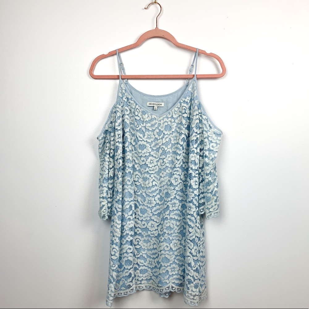 Heart loom Shoulderless Blue Lacey Layered Top